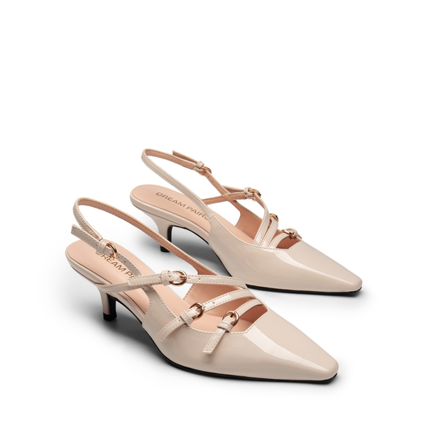 Buckle Slingback Stiletto Heel Pumps - BEIGE - 3
